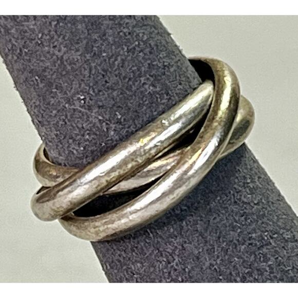 Vintage Sterling Silver 3 Band Rolling Ring Size 7 Interlocking Spinner Style - Picture 4 of 12